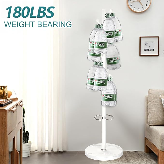 OIRUMIE Coat Rack with Natural Marble Base, Metal Coat Racks Freestanding, Modern Coat Rack Stand with 8 Hooks& Umbrella Holder, White Coat Clothes Tree Hats Hanger Stand for Entryway, Hallway