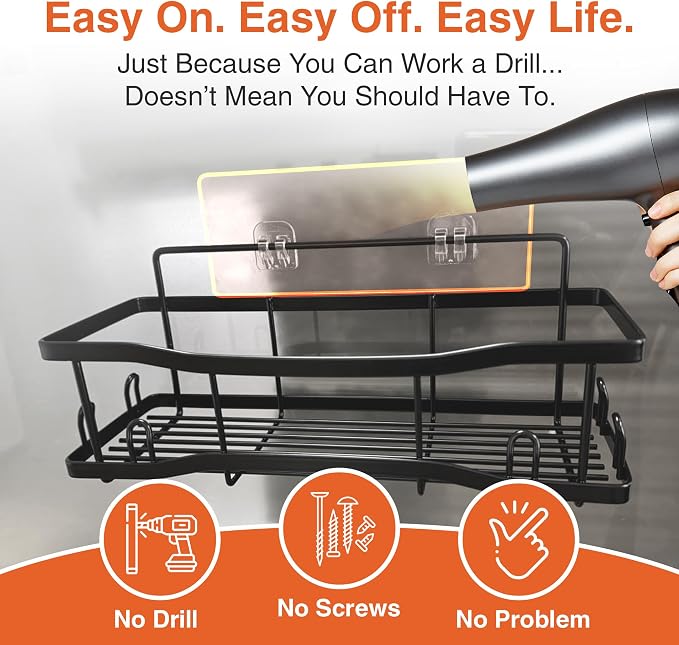Shower Caddy Bathroom Shelves, The Athena Silken 4 Set, 40LB Capacity, Adhesive Tape No Drill - Rustproof -Gorgeous Powder Coated 304 Stainless Steel Shower Organizer for kitchen & Home Decor - Black