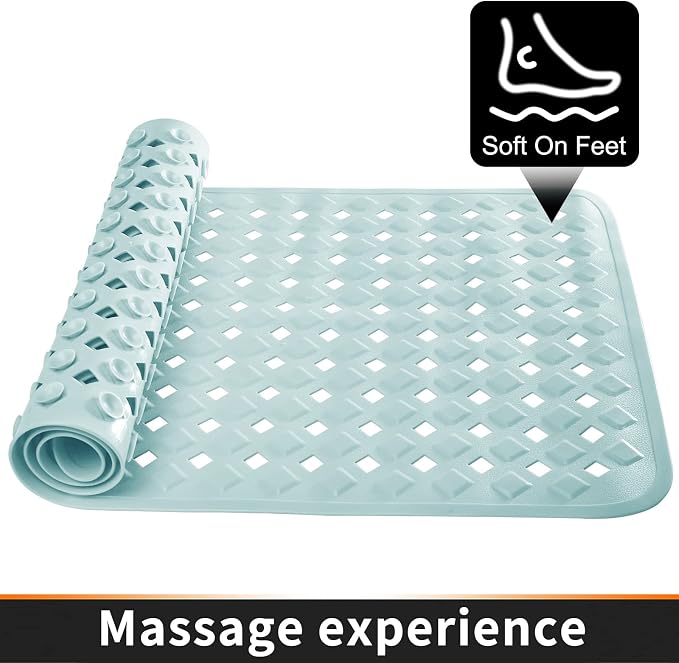 Yimobra Non Slip Bath Mat, Super Strong Suction Cups,34.5"X15.5"Long Tub Mat with Drain Holes, Machine Washable Fast Draining Shower Mats, Bathroom Essentials,Mint Green