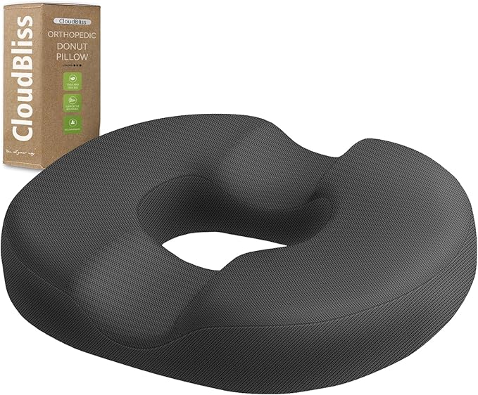 CloudBliss Donut Pillow Stadium Seat Cushion for Tailbone Pain Relief and Hemorrhoids, Memory Foam Seat Chair Cushion, Portable Seat Cushions for Bleachers, Car, Home & Office