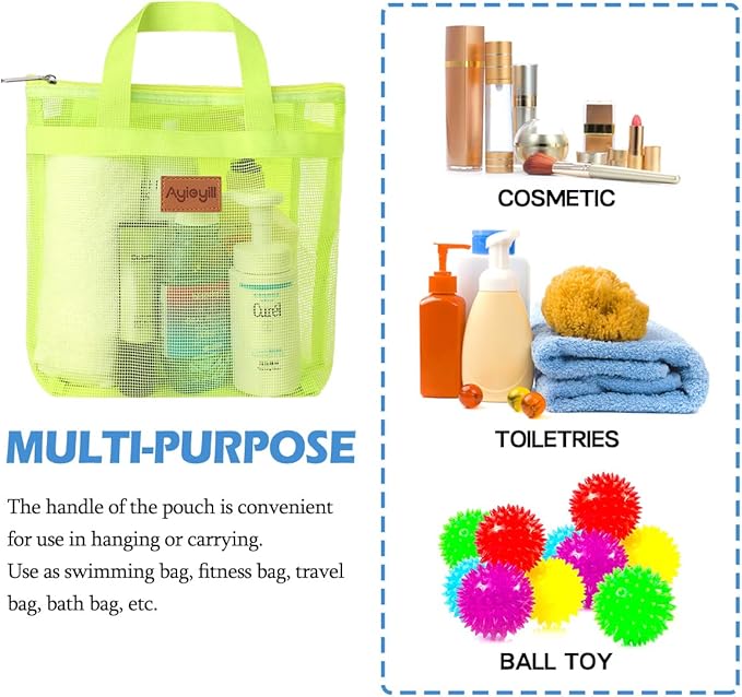3 Pcs Portable Mesh Shower Caddy Tote, Quick Dry Tote Bag Mesh Beach Bags for Women, Hanging Toiletry and Bath Organizer for Travel Swimming Sports Gym Camp Shopping College Dorms (Blue Green Yellow)