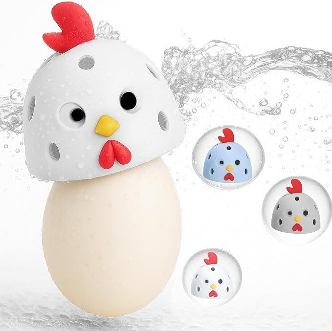 Egg Washer for Fresh Eggs, Egg Scrubber for Fresh Eggs, Reusable Silicone Chicken Shaped Scrubs, Chicken Egg Cleaner, Eggshell Cleaner for Poultry Farm, Housewife Kitchen Helper Tool (White Chick Cap)