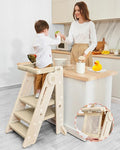 Forbena Collapsible Montessori Learning Standing Tower for Toddlers, Foldable Toddler Kitchen Stool Helper, Adjustable Plastic Kids Children Stepping Stool for Counter Bathroom Sink (Apricot)