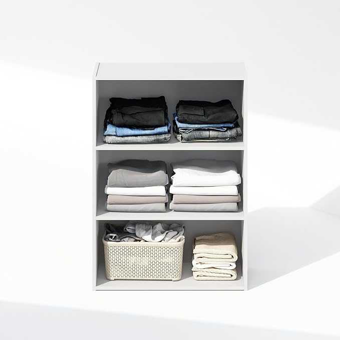 Furinno Reed Closet Organizers and Storage, 3-Tier Reversible Closet Shelves, Closet Organization Shelf, 9.7 x 23.7 x 31.5, for Bedroom, Closet, Plain White