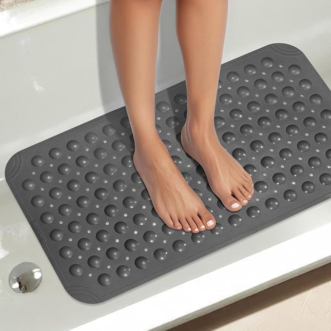 WarmSnow Non Slip Shower Mats for Inside Shower 15 x 27.5 Inch, TPE Bathtub Mat Non-Slip, Bath Mat for Tub with Suction Cups, Drain Holes Bath Tub Mat for Bathroom, Dark Gray
