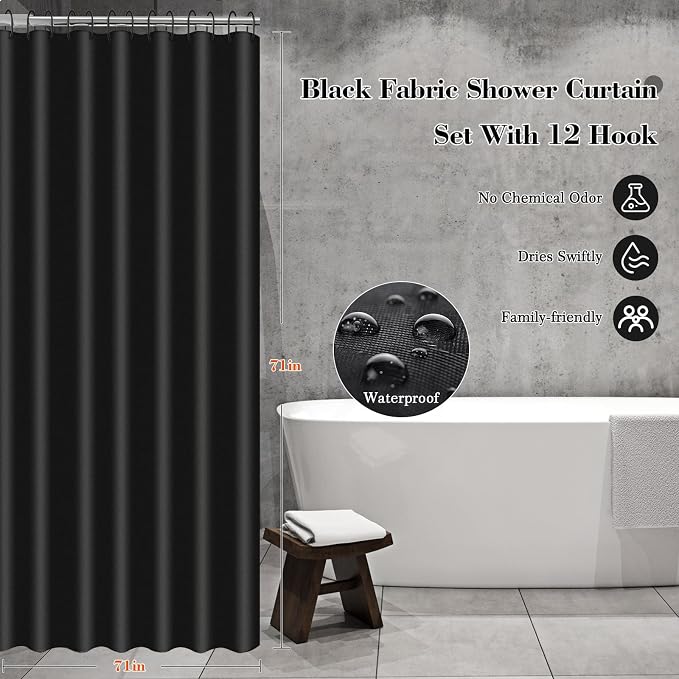 Black Bathroom Accessories Set, 22Pcs Bathroom Sets with Shower Curtain and Rugs, Bathroom Accessories Sets Complete with Trash Can, Non-Slip Bathroom Rugs Super Absorbent