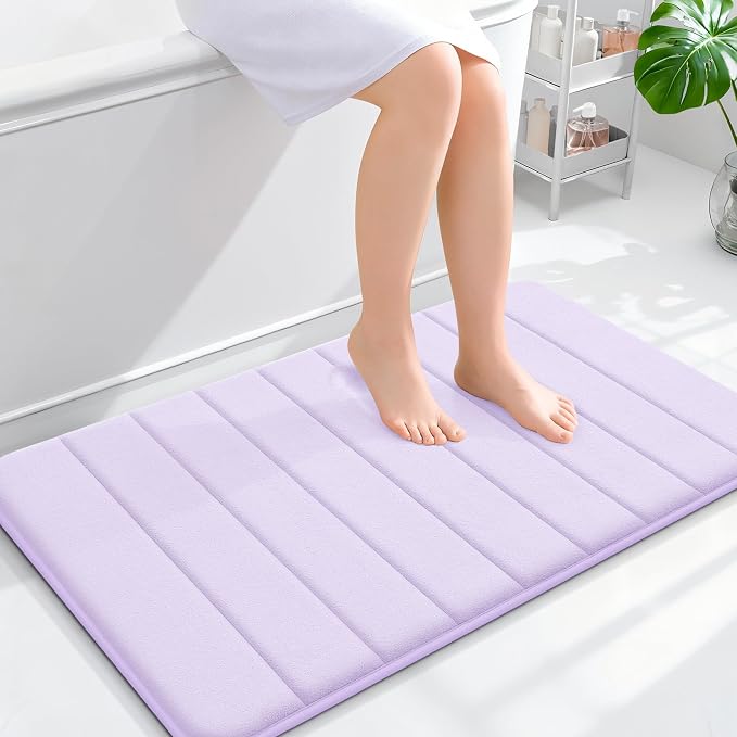 OLANLY Memory Foam Bath Mat 36x24, Super Soft Absorbent Bathroom Rugs, Quick Dry, Machine Washable Shower Floor Rugs, Bathmat Carpet, Bathroom Home Decor Accessories, Lavender