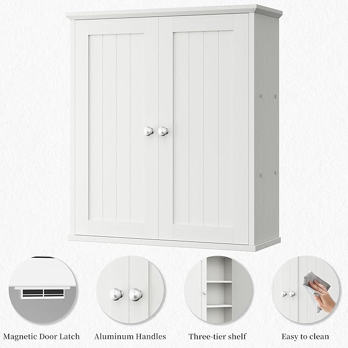 Shintenchi Bathroom Wall Medicine Cabinet with 2 Door, Bathroom Storage Organizer Over The Toilet,Space Saving Storage with 3-Tier Shelves,Solid White