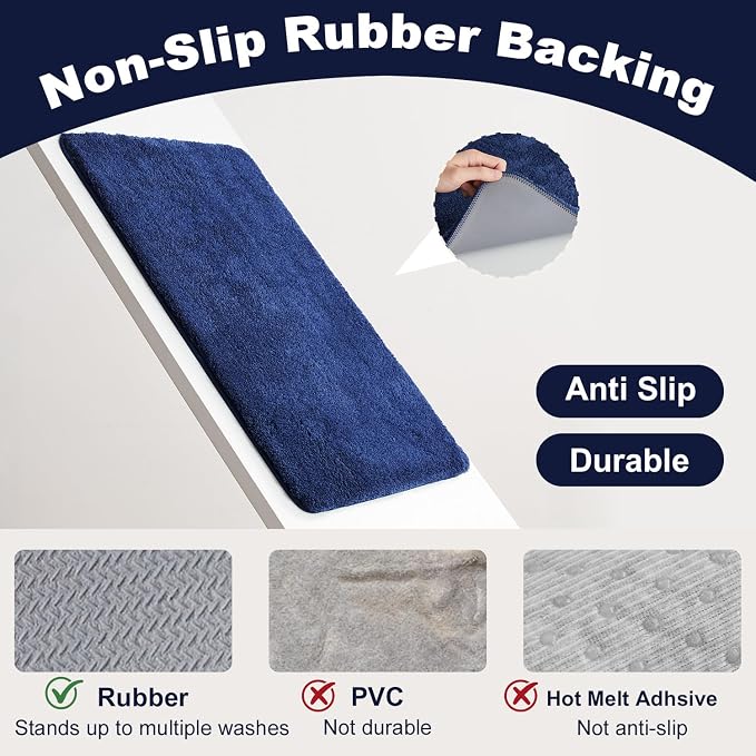 TYUU Navy Blue Bathroom Runner Rugs, Ultra Soft Long Bath Mat Machine Washable Super Absorbent Quick Dry Bathroom Runner Rug 16 x 60 Non Slip, Navy Blue 16" x 60"