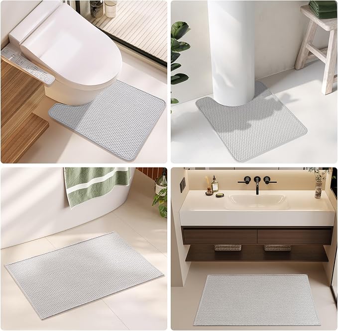 TYUU Large Bathroom Rugs Non Slip Washable Bath Rugs Super Absorbent Bathroom Rug Thin Quick Dry Low Pile Bath Mats, Light Grey 36"x60"