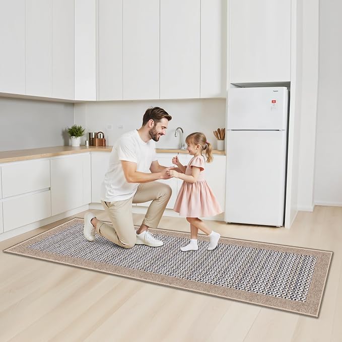 StepRite Kitchen Rugs, Kitchen Mats for Floor, 96"x24" Non-Slip Machine-Washable Kitchen Throw Rug, Absorbent Runner Rugs Office, Sink Standing Desk Mat, Decor Carpet, Khaki