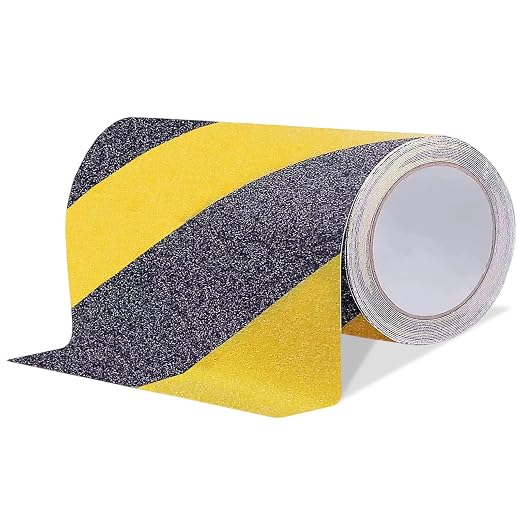 Qingluan Anti Slip Tape Heavy Duty Grip Tape Non Slip Stair Treads Waterproof High Traction Safety Tape for Indoor Outdoor Stairs Steps Floors (Black/Yellow, 12 Inch x 32.8ft)