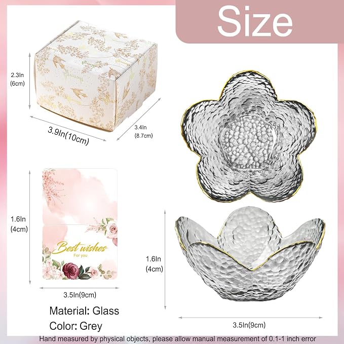 Grey Flower Jewelry Dish Glass Ring Dish Jewelry Tray Cute Vanity Organizer Room Decor Aesthetic Nightstand Bathroom Decor Trinket Dish Ring Holder Dish House Warming Gifts Stocking Stuffers for Women
