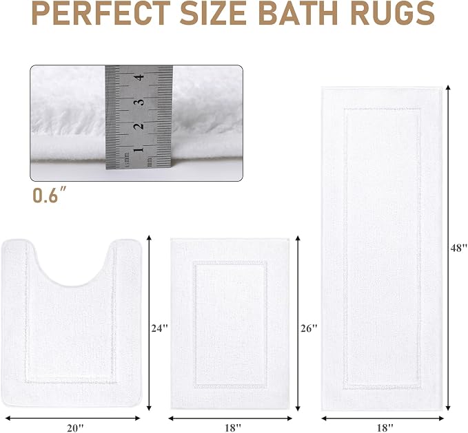 Pauwer 3 Piece Plush Bath Mat Set, Non Slip Shaggy Bathroom Rugs with U-Shaped Contour Toilet Mat for Bedroom Living Room