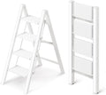 4 Step Ladder, Folding Step Stool with Wider Pedal, Anti-Slip Feet & Non Slip Stripes, Aluminum Sturdy Material, 300Lbs Capacity, Elegant Look of Modern White Better Matches Your Home