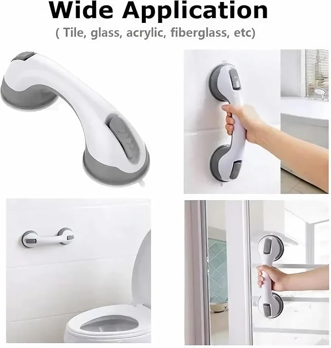 2 Pack Grab Bars for Shower and Bathtub - Heavy Duty Suction Shower Grab Bar for Seniors & Elderly - 12 Inch Suction Cup Safety Handle Removable Bath Handrails (No Drill Bathroom Safety Bars), Grey