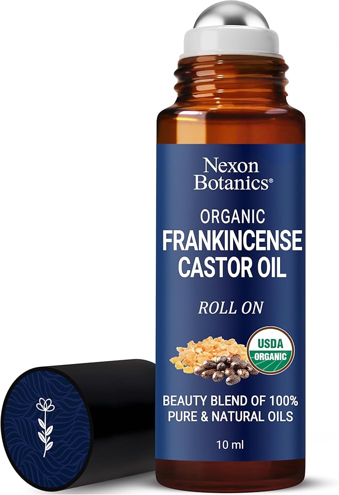 Organic Castor Oil and Frankincense Eye Roller 10 ml - Natural Essential Blend for Under Eye Puffiness & Fine Lines - Lightweight Roll On - Nexon Botanics