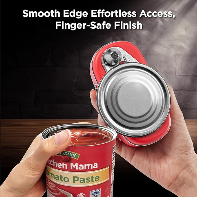 Kitchen Mama Orbit One Rechargeable Electric Can Opener: Hands-free, USB-C Charging, Automatic Stop, Smooth Edge, Safety, Blade for Large Cans, Heavy Duty, Soda Can and Pop Can, with Storage Box (Red)