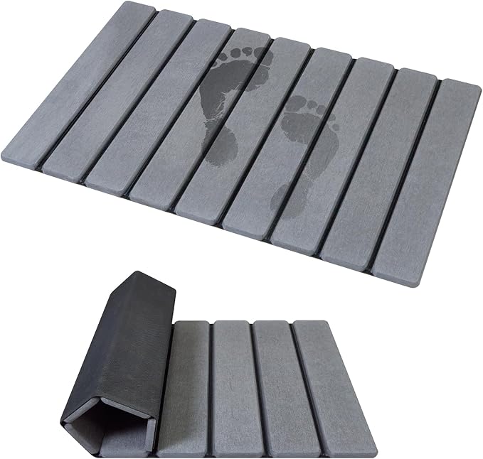 Super Anti-Slip Strong Absorbent Diatomite Pad, Stone Bath Mat 23.6 x 15.5 inches Quick-Dry Pad, Foldable and Easy to Store Bathroom Stone Bath Mat, Suitable for Bathroom, Easy to Clean (Gray)