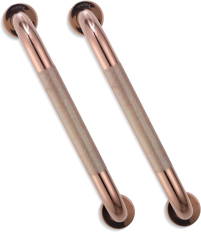 Grab Bars for Shower, Zynuhmo 2 Pack 16 Inch Anti Slip Stainless Steel Bathroom Safety Shower Grab Bar Handrails for Handicap Injury Pregnant Senior Assist Shower Handles(Rose Gold, 1.25" Diameter)