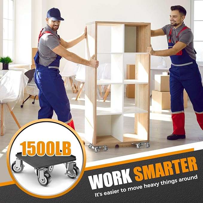 LOYAL TIGER 1500LBS Heavy Duty Furniture Dolly Movers Set with Lifter, 5-Wheel Carbon Steel Moving Rollers with Locking Casters for Refrigerator, Washer, Sofa & Cabinet(5.4 Inch, Black)