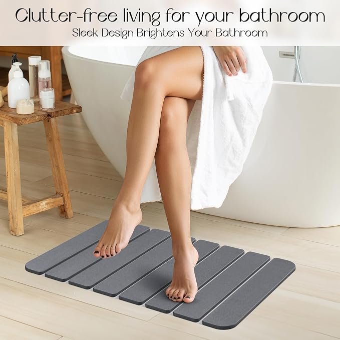 Diatomaceous Earth Stone Bath Mat Non-Slip, Foldable Stone Bath Mats for Bathroom Quick Dry, Super Absorbent Diatomaceous Earth Mats 24 x 16 Inch Quick Drying, Eco-Friendly Easy to Clean - Grey 1Pack