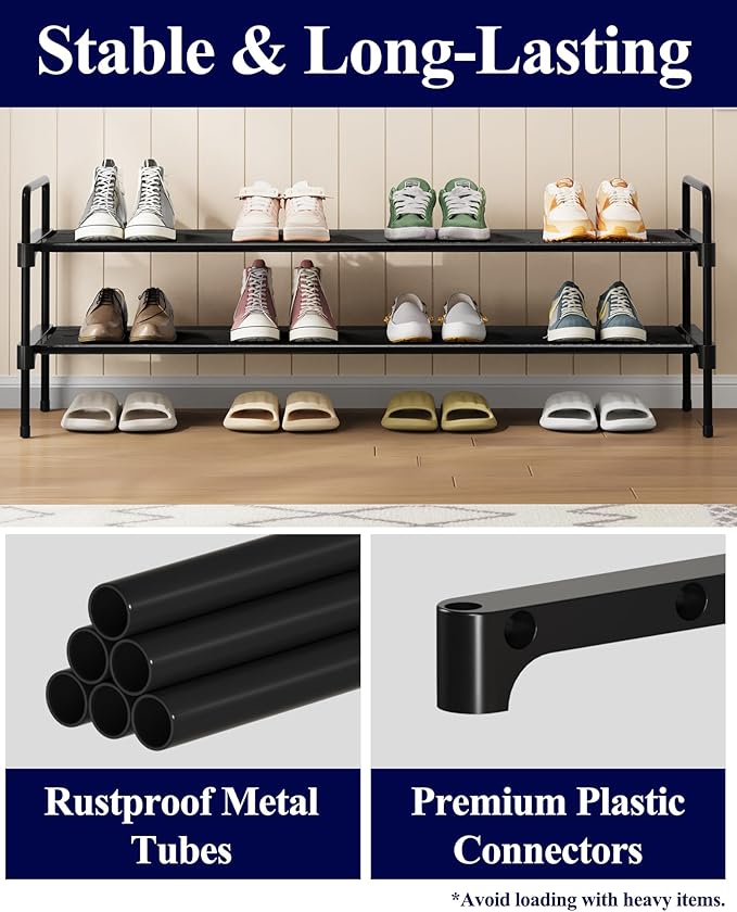 Kitsure Shoe Rack for Closet, Shoe Organizer for Front Door Entrance, Stackable Shoe Shelf, Detachable Closet Organizers and Storage, 36.1" Wide - 2 Tiers, Black