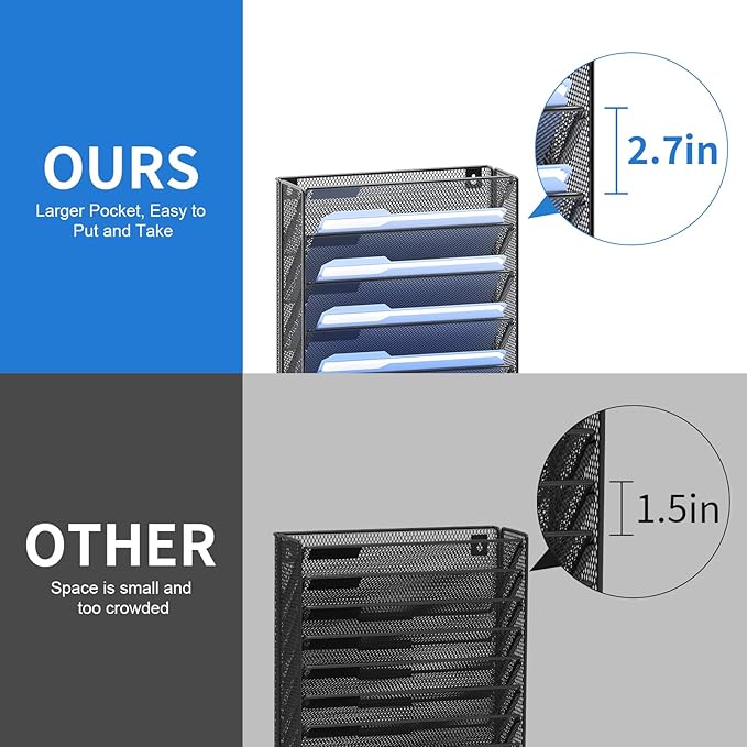 OUTWOLF 2Pack 12 Tier Hanging Wall File Organizer with Hooks, Vertical Wall Mount File Folder Holder, Paper Document Mail Organizer for Office