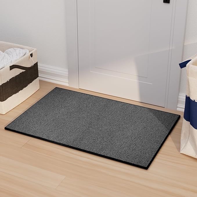 AREDO Door mat with Non Slip Rubber Backing, Washable Soft Floor Carpet for Kitchen, Hallway, Entryway Indoor, Bedroom, Laundry, Low Pile Area Rugs, Solid Color with Pointillism Style, 2 * 3 ft Black