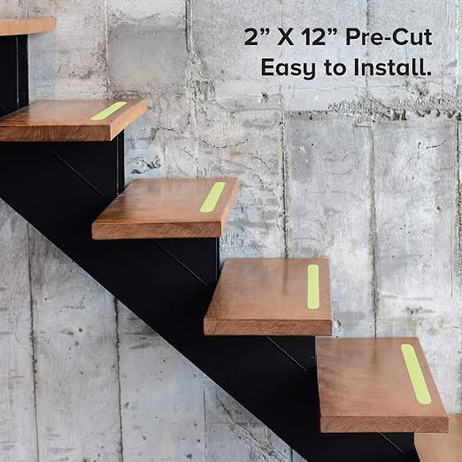 LifeGrip Anti Slip Traction Treads with Glow in Dark Stripe (12-Pack), 2" X 12", Best Grip Tape 80 Grit Non Slip, Pre-Cut Strips, Rounded Corners, Full Green - Right Size and Easy Application