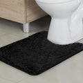 TECHMILLY U Shaped Super Soft Shaggy Bathroom Rugs, Absorbent Thick Non Slip Microfiber Toilet Rugs, Quick Dry Machine Washable Bath Mat for Bathroom Floor, Bathtub and Shower 24"x20" Black