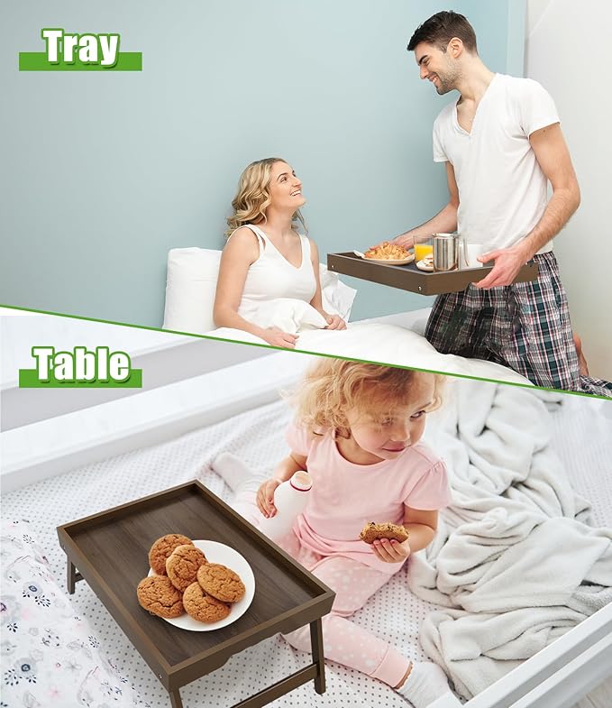 Artmeer Bed Tray Table with Folding Legs,Bamboo Breakfast in Bed for TV Table, Laptop Computer Tray,Eating,Snack Tray (Walnut Large)
