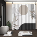 Boho Mid Century Shower Curtain Set with Toilet Lid Cover and Non-Slip Rugs, Abstract Geometric Vintage Grey 4 Pcs Modern Minimalist Shower Curtain for Bathroom Set with 12 Hooks