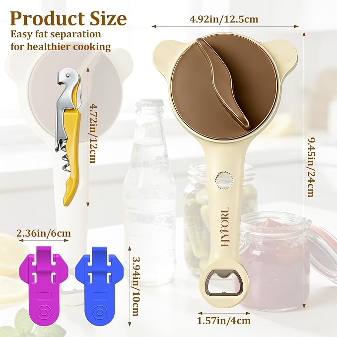 2026 Adjustable 4‑in‑1 Jar Opener with Red Wine Corkscrew & 2 Can Opener, Jar Opener for Seniors and Weak Hands, Perfect for Kitchen Jars, Bottles & Beer Caps (Beige)