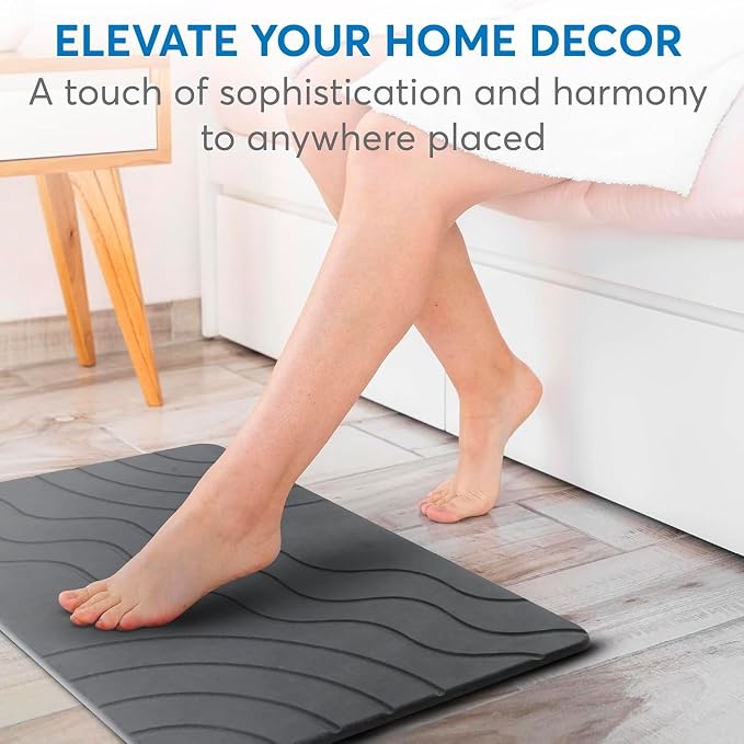 Stone Bath Mat Quick Drying Diatomaceous Earth Bath Mat Non Slip Shower Mat Super Absorbent Stone Bath Mats for Bathroom, Floor, Kitchen Counter, Easy to Clean (23.6” X 15.3”, Dark Gray)