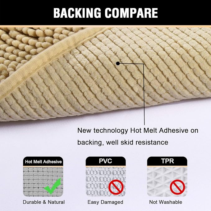 H.VERSAILTEX Ultra Soft Texture Chenille Plush Bath Rugs Floor Mats, Hand Tufted Bath Rug Non Slip Microfiber Door Mat for Kitchen/Entryway/Living Room, 32 by 20 inches, Beige