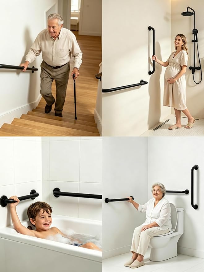 Handicap Grab Bars, Octagon 2 Pack 18 Inch Shower Grab Bar for Seniors, 304 Stainless Steel ADA Grab Bars for Bathtubs and Showers, Toilet, Safety Shower Handles for Elderly, Disabled (Matte Black)