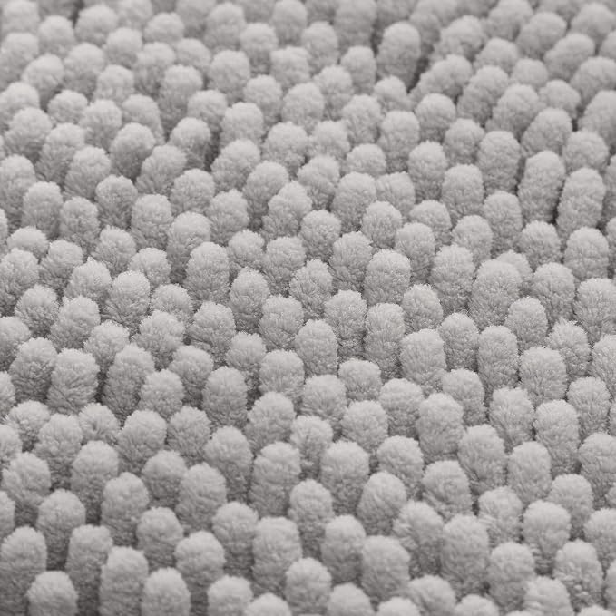 HOMEIDEAS 3 Pieces Bathroom Rugs, Ultra Soft Non Slip Absorbent Chenille Toilet Bath Mat Set (Light Grey)