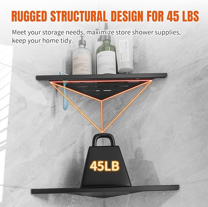 Corner Shower Shelves with Razor Hole, Modern Sturdy Shower Shelves Corner, 10" 304 Stainless Steel Shower Organizers Corner Shelf for Tile Wall, No Drilling Grout Mount Bathroom Shelf