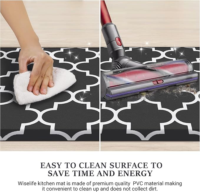 WISELIFE [Kitchen] [Mat] Cushioned Anti-Fatigue Rug, 17.3"x 39", Non Slip Waterproof, Heavy Duty PVC Ergonomic Comfort For Floor Home, Office, Sink, Laundry,Black