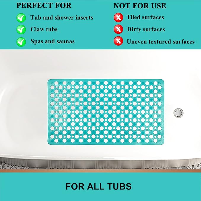 Bath Mat for Tub, 30 x 17 inch Non Slip Bathtub Mat Machine Washable Shower Mat with Suction Cups, Quick Drain Bathtub Mat for Bathroom