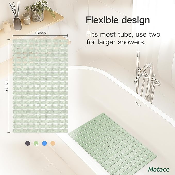 Bathtub Mat Non Slip - for Inside Bath Tub & Shower, Small 27x16 Inch, 180 Strong Suction Cups, Soft Textured Surface, Fast Drain & Quick Dry, Bathroom Safety Mat, Sage Green, Matace
