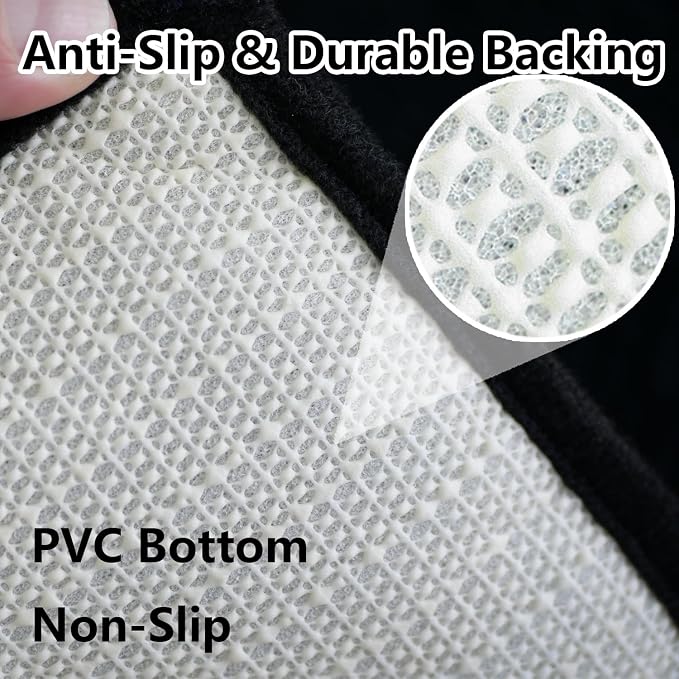 Black Bathroom Rug Chenille 3-Piece Extra Soft and Absorbent Shag Bathroom Rugs, Machine Wash Mat, Strong PVC Non-Slip Underside, Plush Carpet Mats (Black)