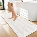 OLANLY Thick Bathroom Runner Rugs 47x17, Extra Absorbent Chenille Striped Bath Rugs, Rubber Backing, Machine Wash Dry, Long Bath Mats for Bathroom Floor, Tub and Shower, Home Decor Accessories, Ivory