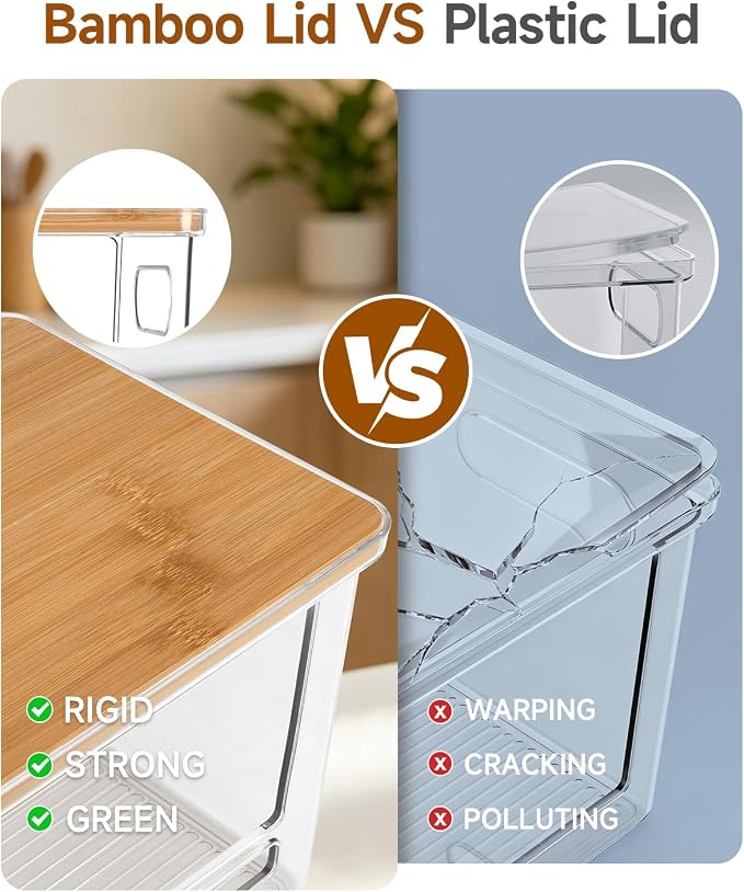 Trash Bag Dispenser 2 Pack (XL+S) - Acrylic Garbage Bags Dispenser with Bamboo Top, Trash Bag Holder Under Sink for Pantry, Kitchen, Laundry Room, Cabinet