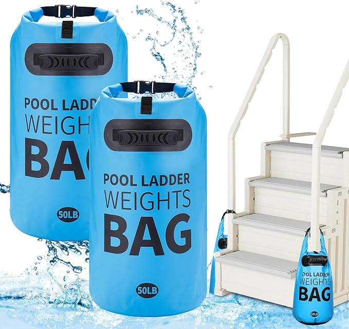 Heavy Duty Pool Ladder Weights - 50lbs Sand Fillable Universal Sand Bags Step Anchors, 500D PVC Waterproof Tear-Resistance Foldable Sandbags for Above Ground Swimming Pools Stair Entry Systems, 2 Pack