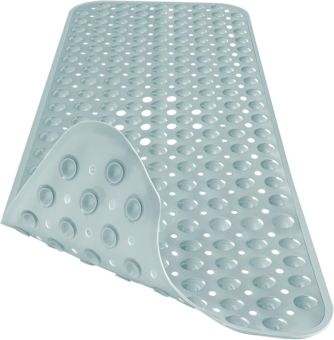 Extra Long Bathtub Mat Non Slip, Mint Green Soft Bath Mat for Tub 40 x 16 Inch Full Size, Bath Tub Shower Mats for Bathroom Floor, Big Suction Cups and Drain Holes, Easy Washable, BPA Free