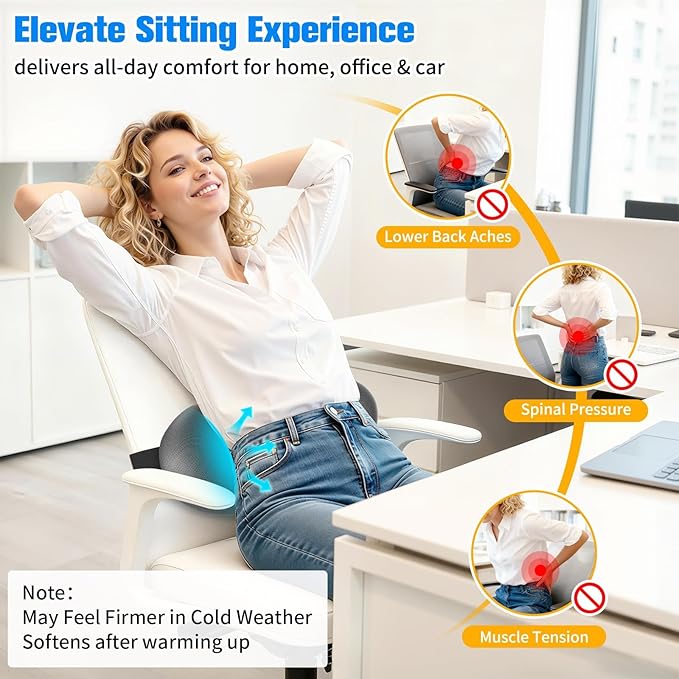 SweetSlubr Lumbar Support Pillow for Office Chair - Memory Foam Lumbar Pillow with Detachable Strap & Breathable Cover, Ergonomic Back Support for Office Chair, Car Seat Cushion, Bed Rest (Grey)