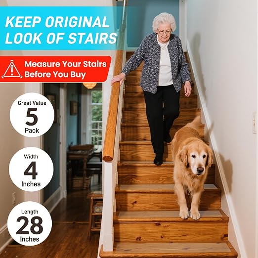 LifeGrip Stair Treads Non-Slip (5PCS), Anti Slip Transparent Stair Treads Tape for Indoor Wooden Step (4"X28"X5P-Treads)