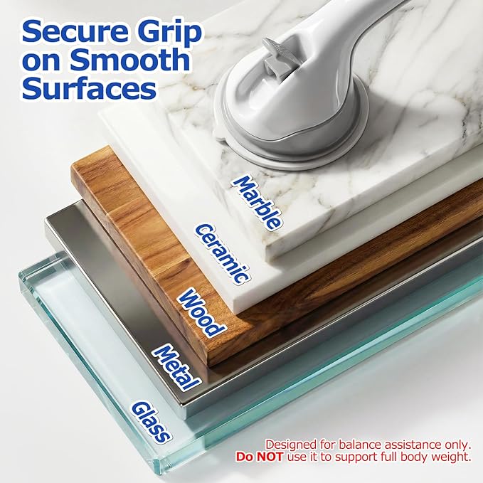 Grab Bars for Shower, 2 Pack Suction Cup Shower Handle with Textured Grip, 16.5 Inch Removable Bath Handrails for Seniors, Elderly and Handicap, Drill-Free Balance Support for Smooth Tile